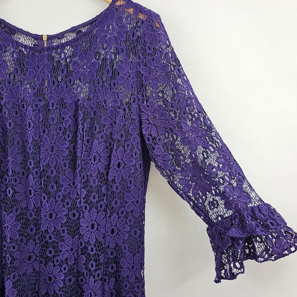 Danny & Nicole Lace Overlay Dress Size 16 Deep Purple Holiday Whimsigoth Ruffle - Picture 5 of 10